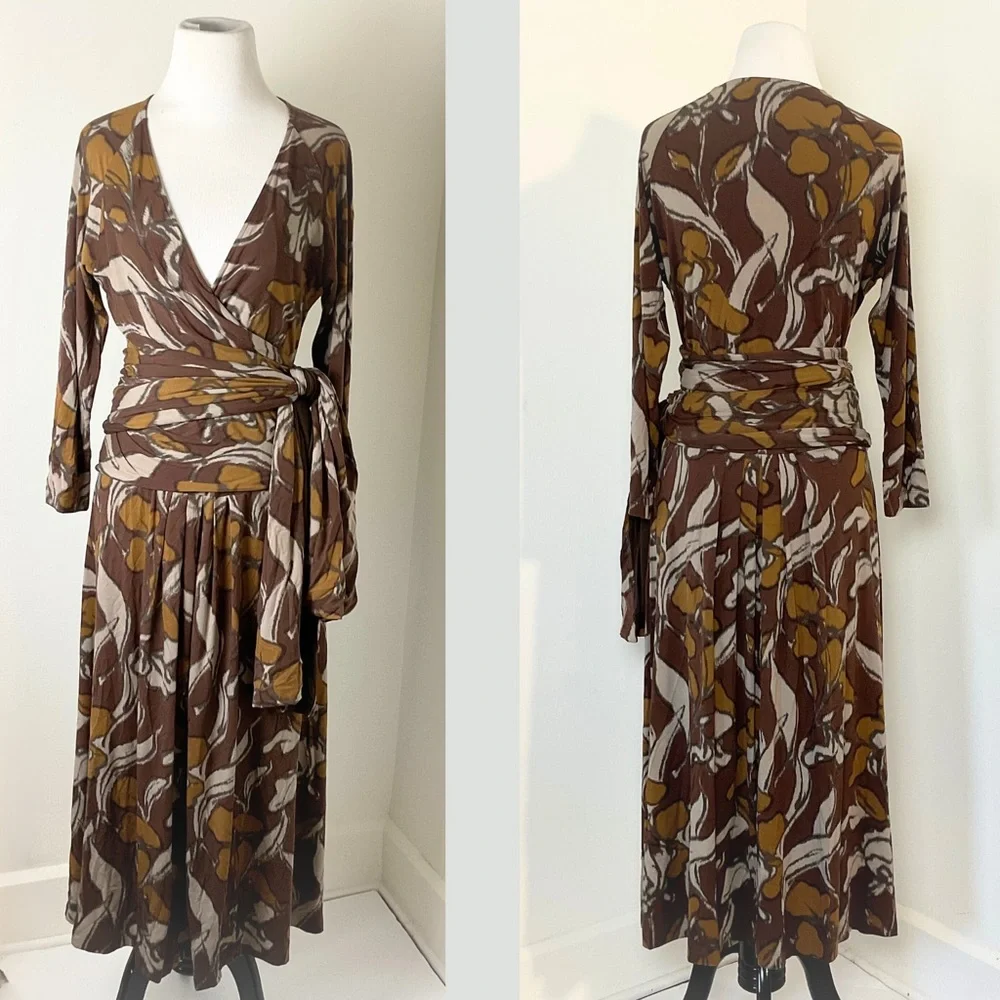 ETRO Midi Wrap Dress | Printed | Brown | Italy | 48 | Large | 12 - Picture 2 of 14